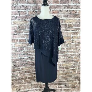 Elegant‎ Navy Blue Lace Sequin Overlay Dress Special Occasion Party